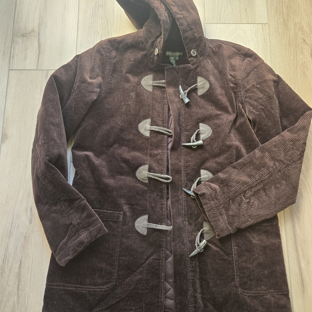 Vtg Ralph Lauren Womens Jacket Small Duffle Coat Black Corduroy Toggle Closure
